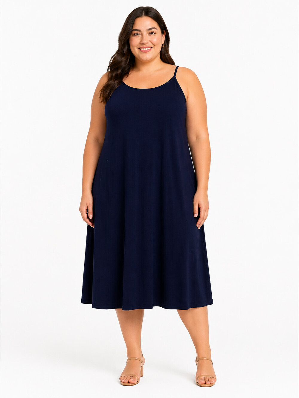 PINC 1X Navy Sleeveless Swing Dress Spaghetti Strap Stretch Casual Plus NWT